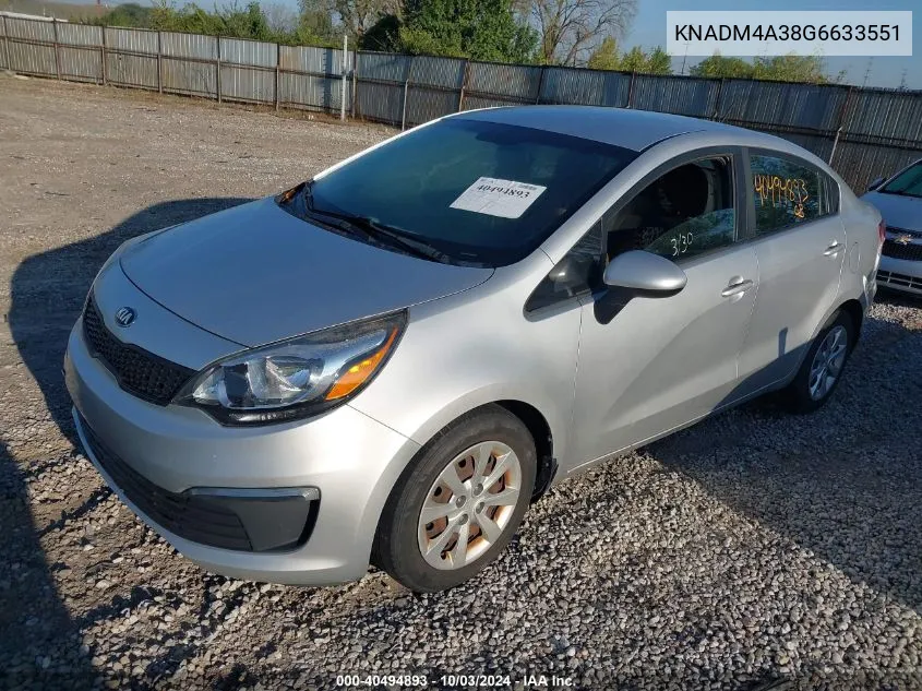 2016 Kia Rio Lx VIN: KNADM4A38G6633551 Lot: 40494893