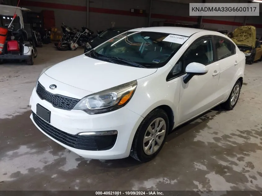 2016 Kia Rio Lx VIN: KNADM4A33G6600117 Lot: 40521001