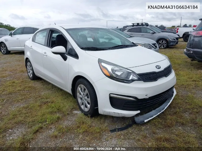 2016 Kia Rio Lx VIN: KNADM4A31G6634184 Lot: 40526384