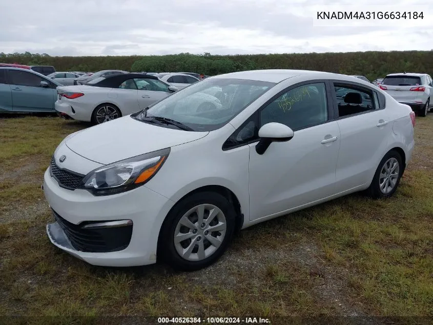 2016 Kia Rio Lx VIN: KNADM4A31G6634184 Lot: 40526384