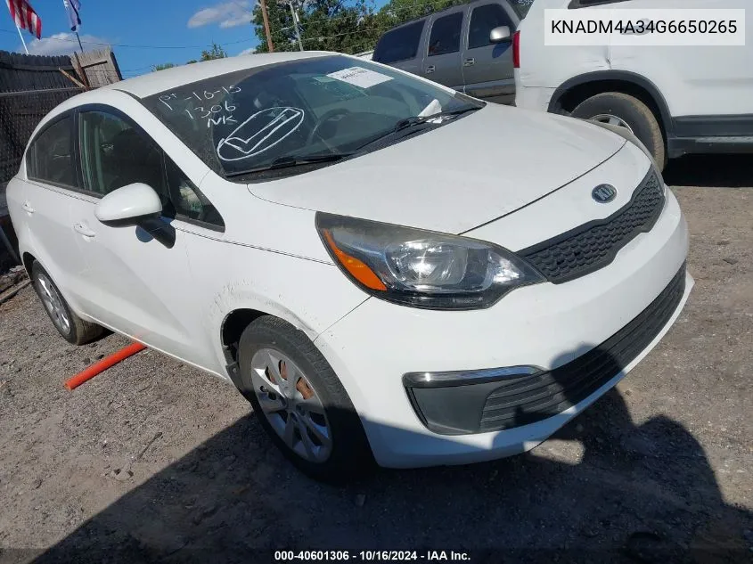 2016 Kia Rio Lx VIN: KNADM4A34G6650265 Lot: 40601306