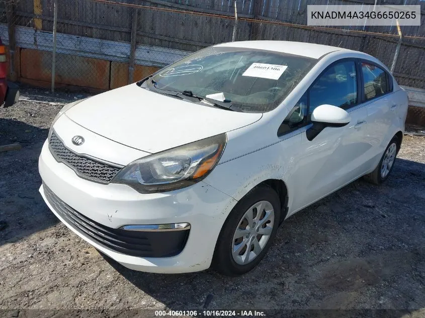 2016 Kia Rio Lx VIN: KNADM4A34G6650265 Lot: 40601306