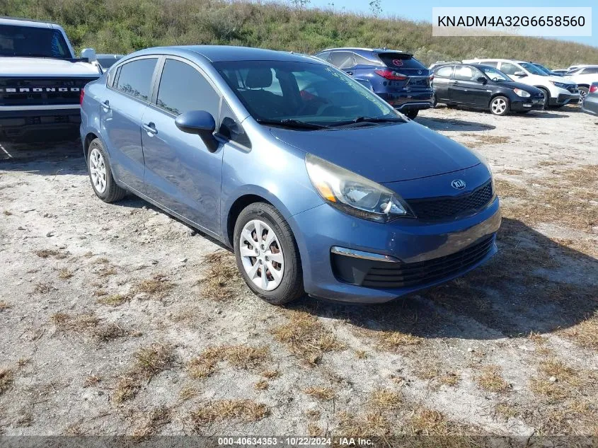 2016 Kia Rio Lx VIN: KNADM4A32G6658560 Lot: 40634353