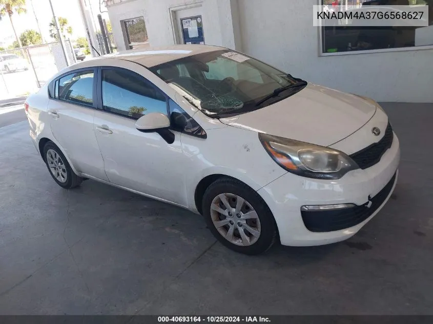 2016 Kia Rio Lx VIN: KNADM4A37G6568627 Lot: 40693164