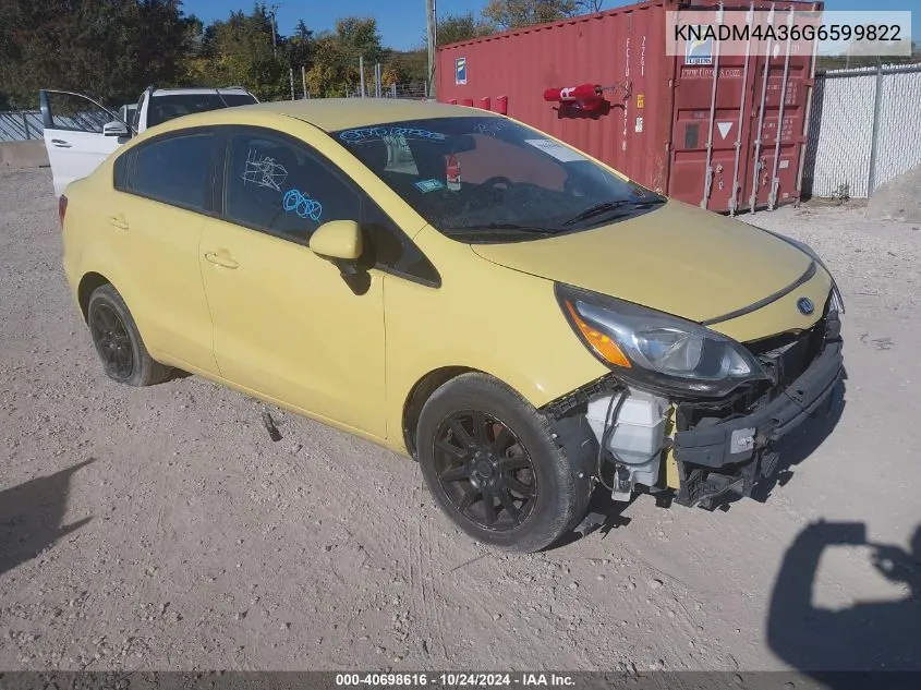 2016 Kia Rio Lx VIN: KNADM4A36G6599822 Lot: 40698616