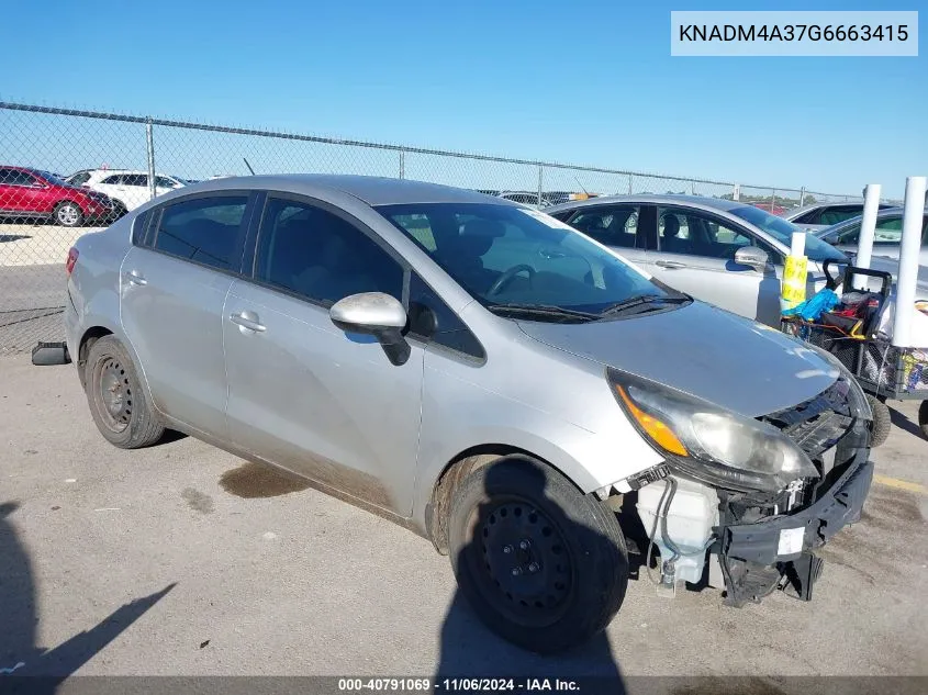 2016 Kia Rio Lx VIN: KNADM4A37G6663415 Lot: 40791069