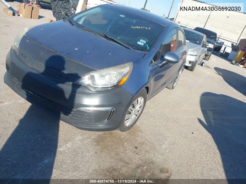 2016 Kia Rio Lx VIN: KNADM4A30G6692030 Lot: 40874755