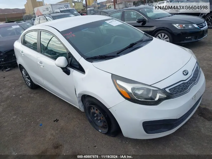 2016 Kia Rio Lx VIN: KNADM4A3XG6604598 Lot: 40887578