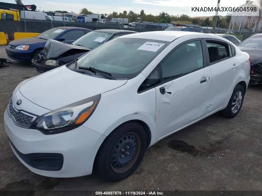 2016 Kia Rio Lx VIN: KNADM4A3XG6604598 Lot: 40887578