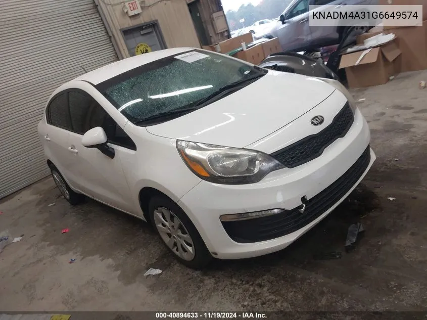 2016 Kia Rio Lx VIN: KNADM4A31G6649574 Lot: 40894633