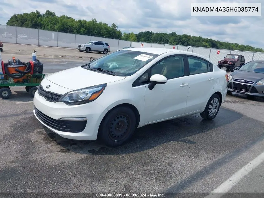 2017 Kia Rio Lx VIN: KNADM4A35H6035774 Lot: 40053899