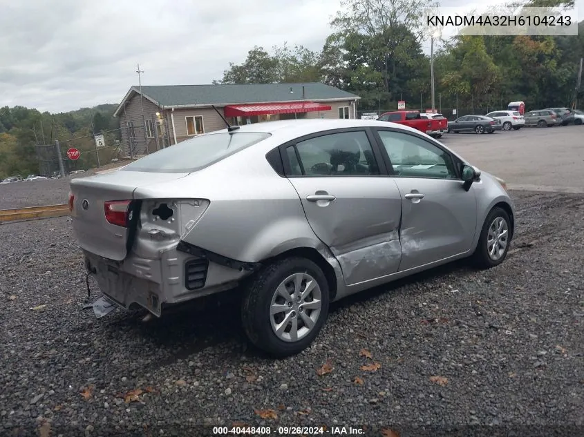 2017 Kia Rio Lx VIN: KNADM4A32H6104243 Lot: 40448408