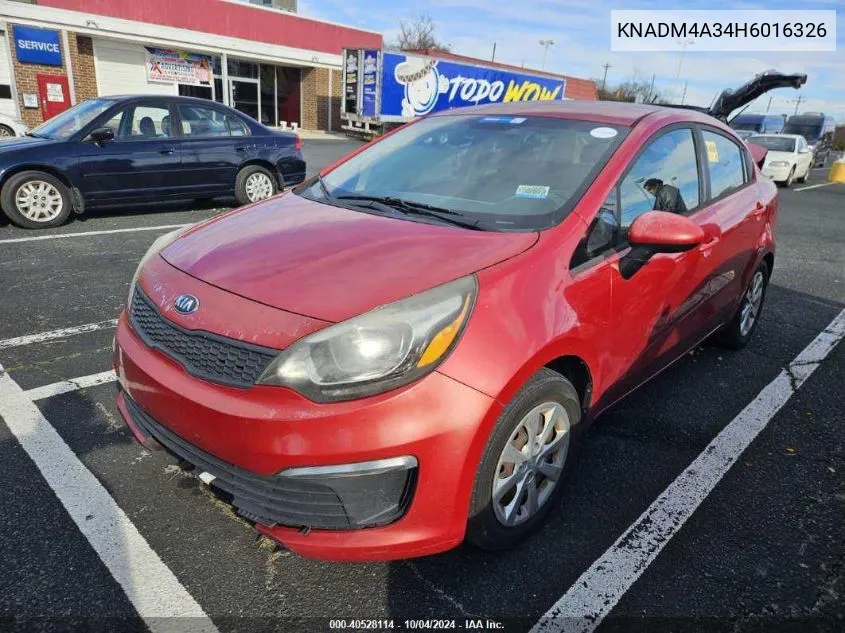 2017 Kia Rio VIN: KNADM4A34H6016326 Lot: 40528114