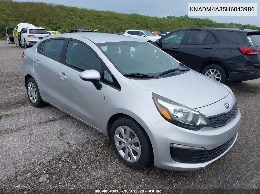 2017 Kia Rio Lx VIN: KNADM4A35H6043986 Lot: 40540015