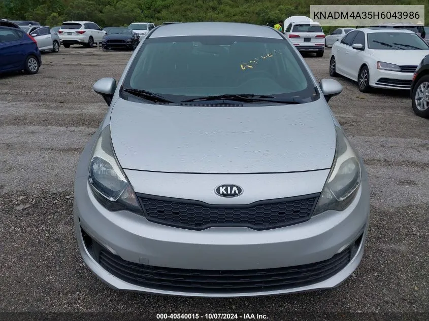 2017 Kia Rio Lx VIN: KNADM4A35H6043986 Lot: 40540015