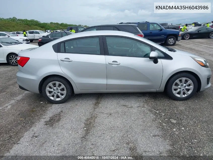 2017 Kia Rio Lx VIN: KNADM4A35H6043986 Lot: 40540015