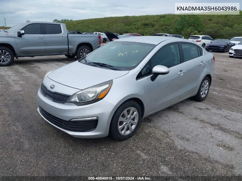 2017 Kia Rio Lx VIN: KNADM4A35H6043986 Lot: 40540015