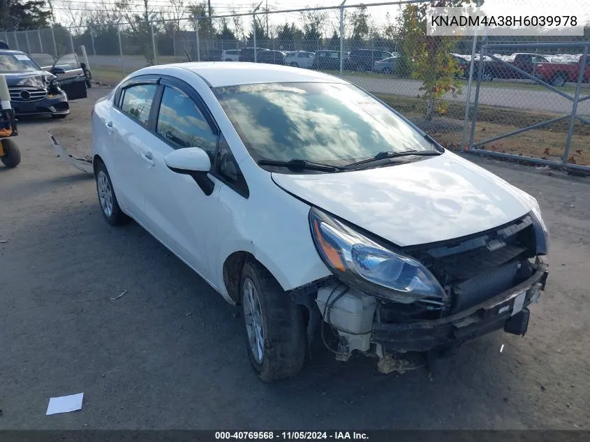 2017 Kia Rio Lx VIN: KNADM4A38H6039978 Lot: 40769568