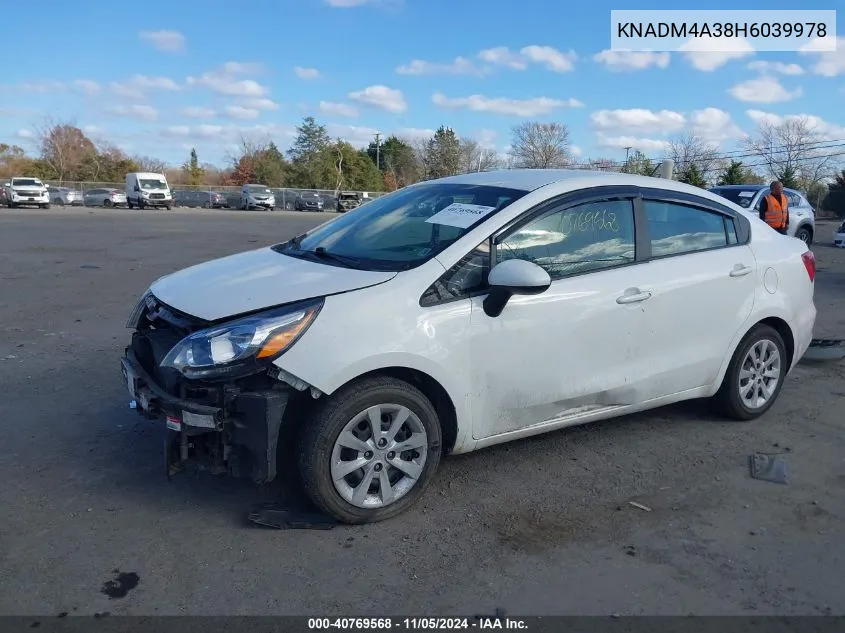 2017 Kia Rio Lx VIN: KNADM4A38H6039978 Lot: 40769568