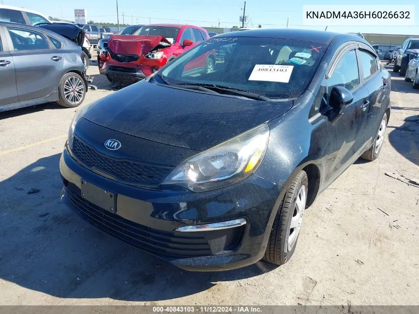 2017 Kia Rio Lx VIN: KNADM4A36H6026632 Lot: 40843103