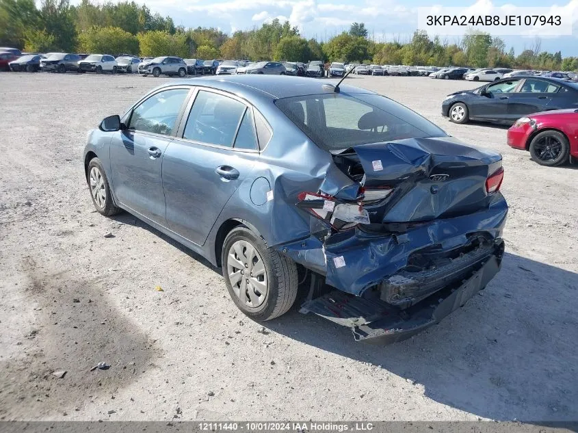 2018 Kia Rio Lx/S VIN: 3KPA24AB8JE107943 Lot: 12111440