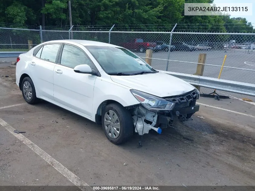 2018 Kia Rio S VIN: 3KPA24AB2JE133115 Lot: 39695817