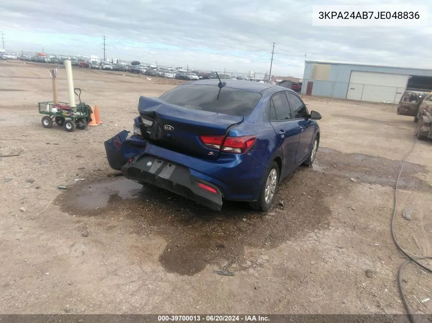 2018 Kia Rio S VIN: 3KPA24AB7JE048836 Lot: 39700013