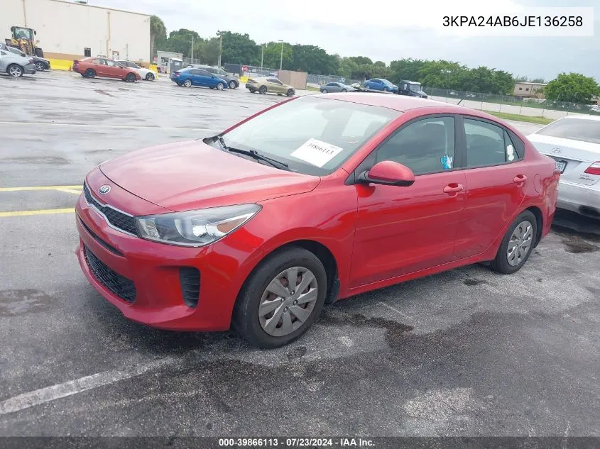 2018 Kia Rio S VIN: 3KPA24AB6JE136258 Lot: 39866113