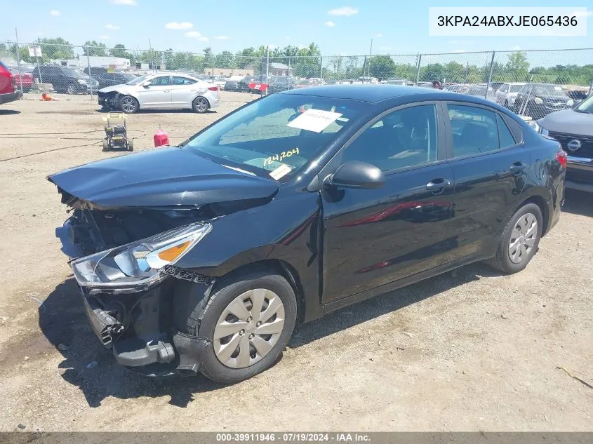 2018 Kia Rio Lx VIN: 3KPA24ABXJE065436 Lot: 39911946