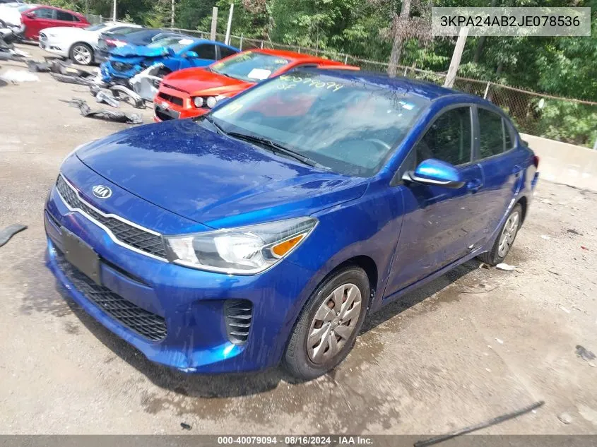 3KPA24AB2JE078536 2018 Kia Rio S