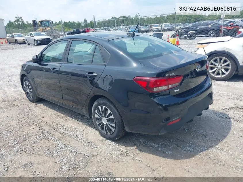 2018 Kia Rio Lx VIN: 3KPA24AB6JE060816 Lot: 40114849