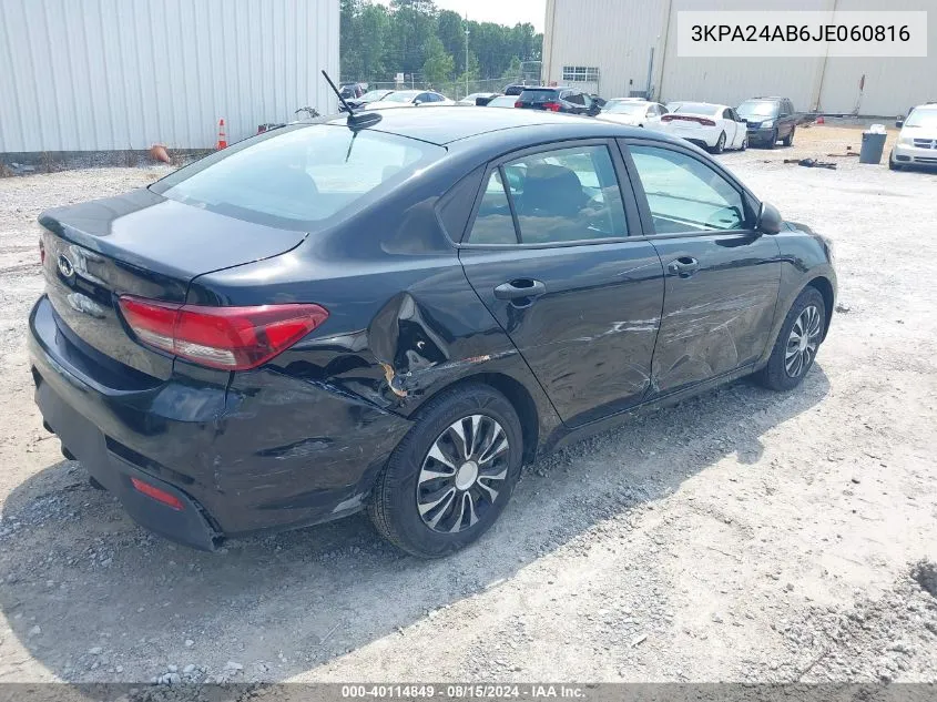 2018 Kia Rio Lx VIN: 3KPA24AB6JE060816 Lot: 40114849