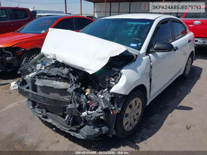 2018 Kia Rio Lx VIN: 3KPA24AB5JE079793 Lot: 40183449