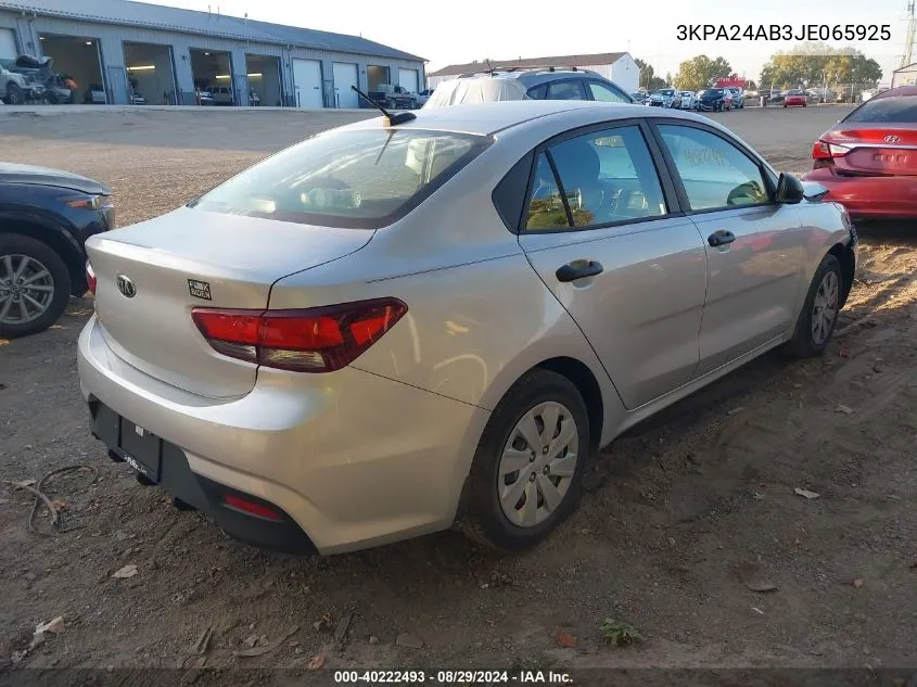 2018 Kia Rio Lx VIN: 3KPA24AB3JE065925 Lot: 40222493