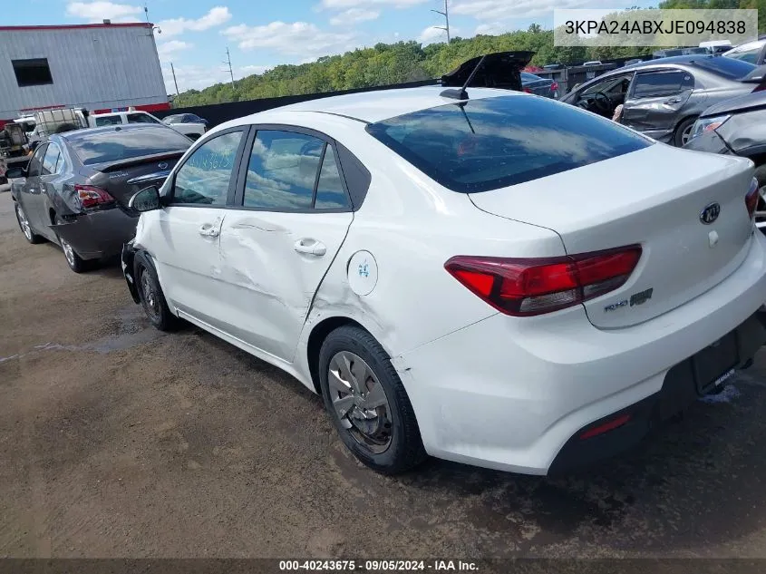 2018 Kia Rio Lx/S VIN: 3KPA24ABXJE094838 Lot: 40243675