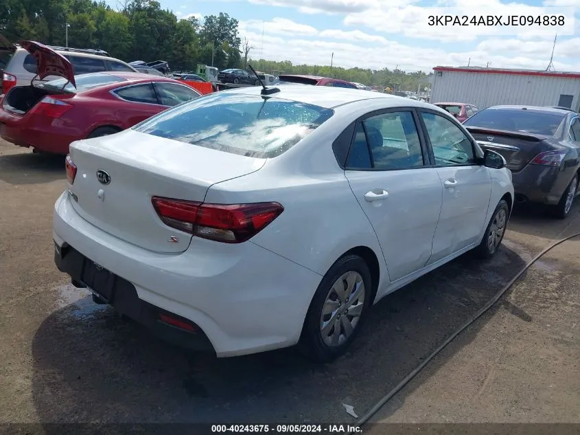 2018 Kia Rio Lx/S VIN: 3KPA24ABXJE094838 Lot: 40243675