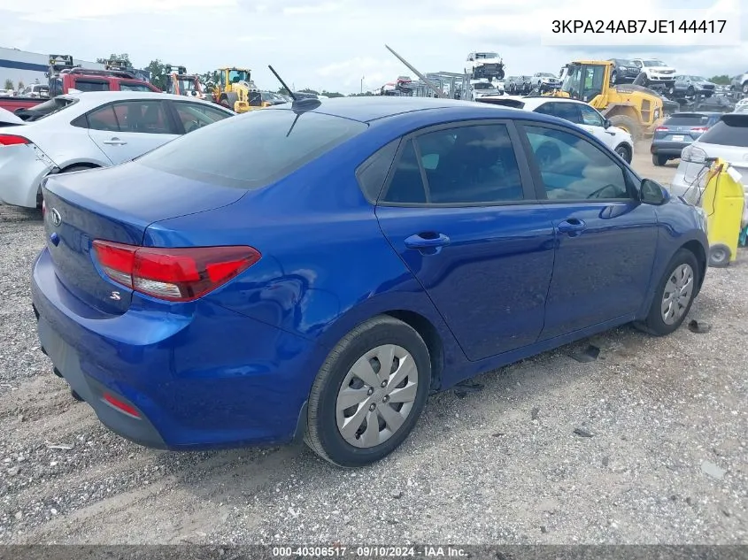 2018 Kia Rio S VIN: 3KPA24AB7JE144417 Lot: 40306517