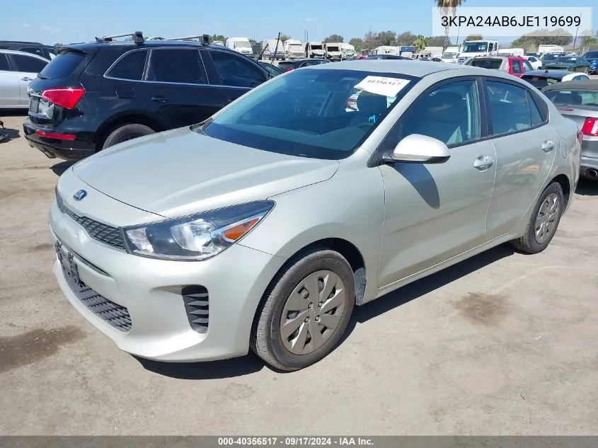 2018 Kia Rio S VIN: 3KPA24AB6JE119699 Lot: 40356517