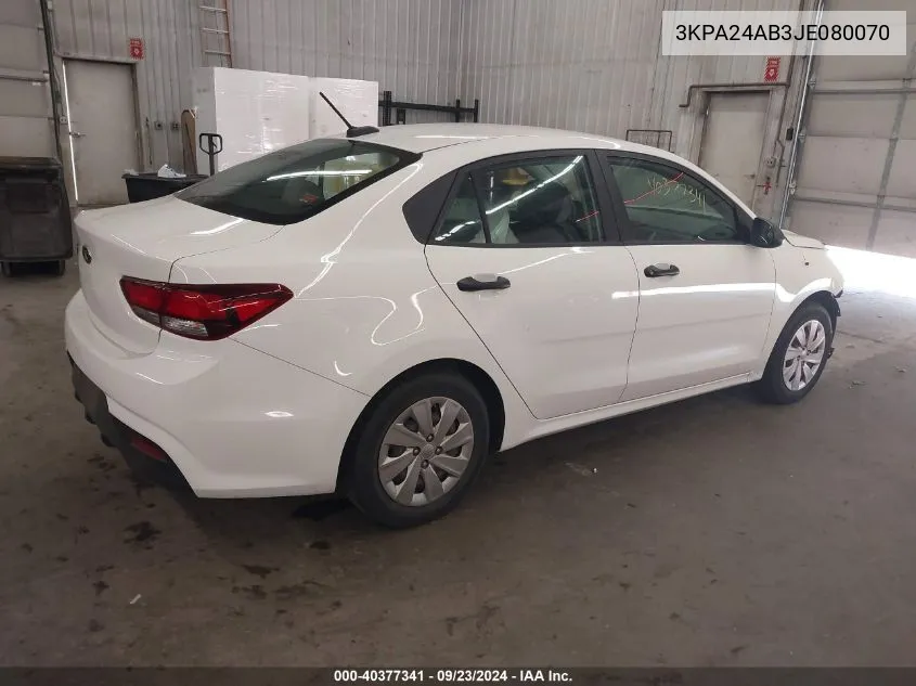 2018 Kia Rio Lx/S VIN: 3KPA24AB3JE080070 Lot: 40377341