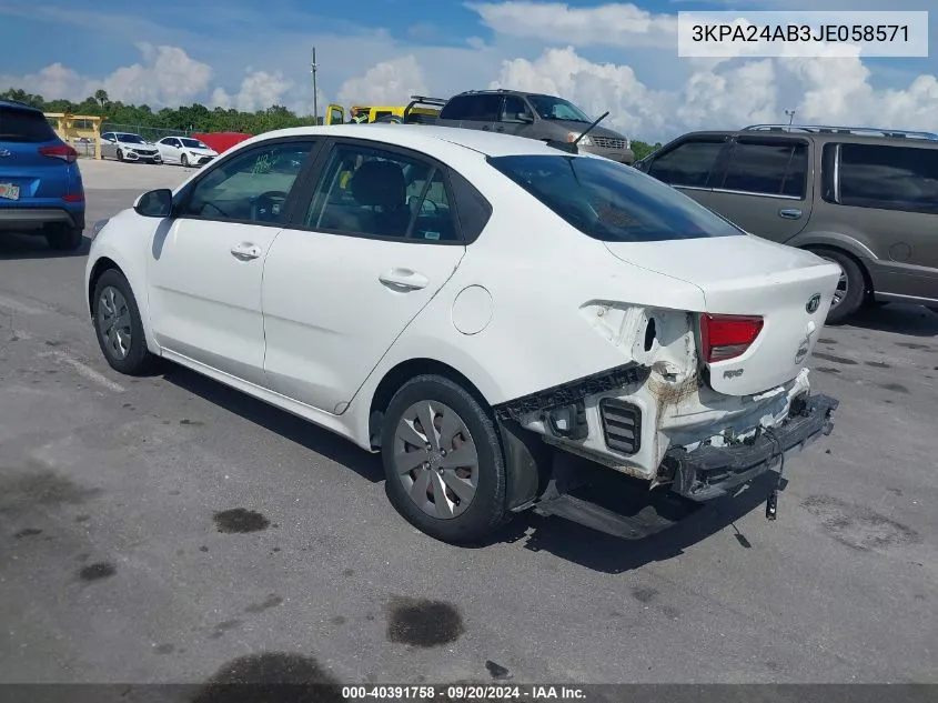 2018 Kia Rio S VIN: 3KPA24AB3JE058571 Lot: 40391758