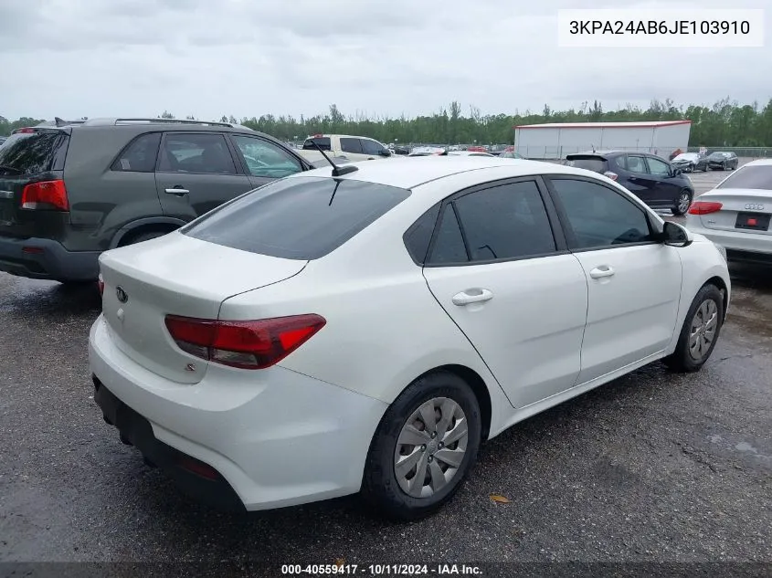 2018 Kia Rio S VIN: 3KPA24AB6JE103910 Lot: 40559417