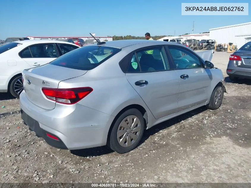 2018 Kia Rio Lx VIN: 3KPA24AB8JE062762 Lot: 40659781