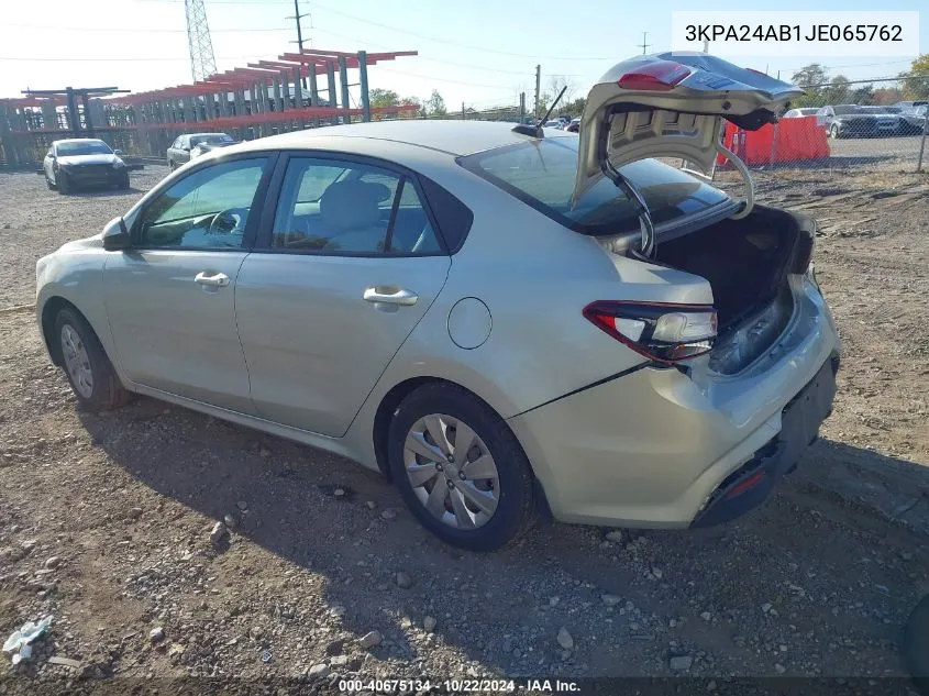 2018 Kia Rio S VIN: 3KPA24AB1JE065762 Lot: 40675134