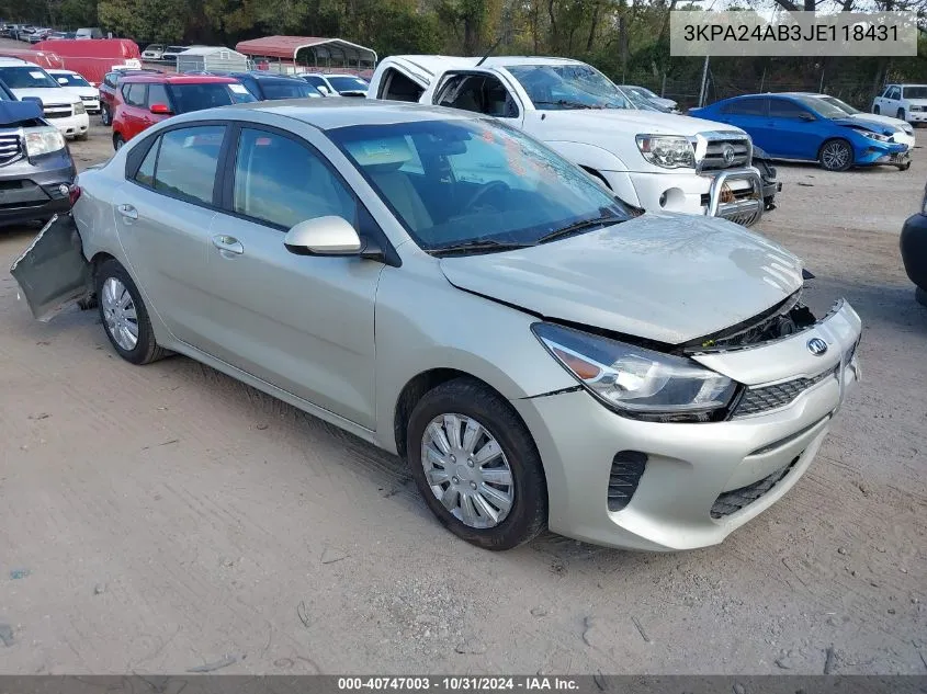 2018 Kia Rio S VIN: 3KPA24AB3JE118431 Lot: 40747003