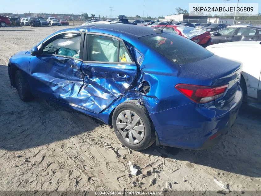 2018 Kia Rio S VIN: 3KPA24AB6JE136809 Lot: 40754384