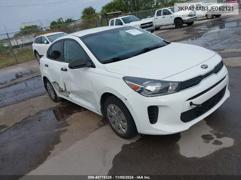 2018 Kia Rio Lx VIN: 3KPA24AB3JE062121 Lot: 40775325