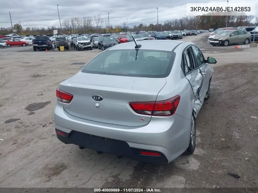 2018 Kia Rio S VIN: 3KPA24AB6JE142853 Lot: 40809869