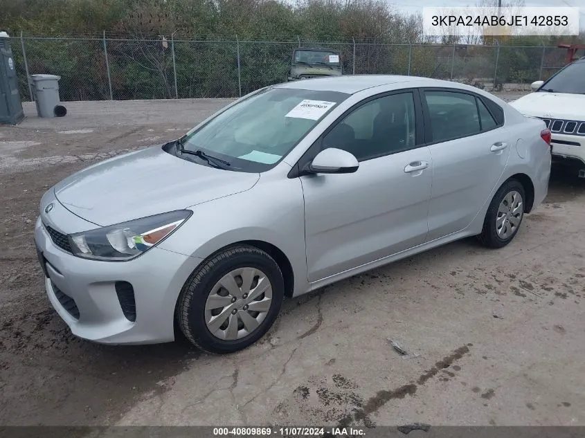 2018 Kia Rio S VIN: 3KPA24AB6JE142853 Lot: 40809869