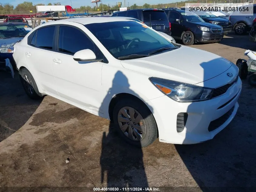 2018 Kia Rio S VIN: 3KPA24AB1JE081654 Lot: 40810030