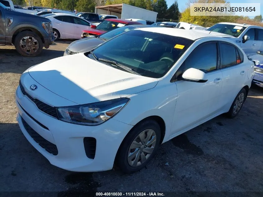 2018 Kia Rio S VIN: 3KPA24AB1JE081654 Lot: 40810030